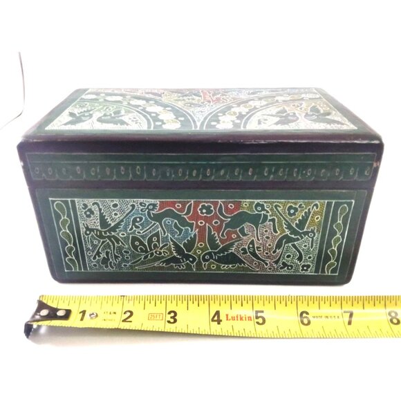 Vintage Olinala Handcrafted Wooden Box With Intricate Bird & Floral Motif Design - Picture 10 of 11